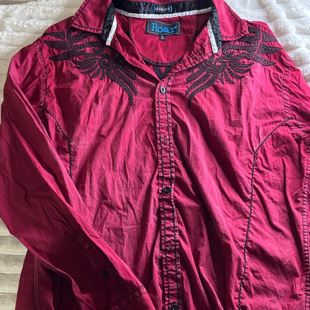 Roar Men's Crimson Shirt Jacket with Black Detailing